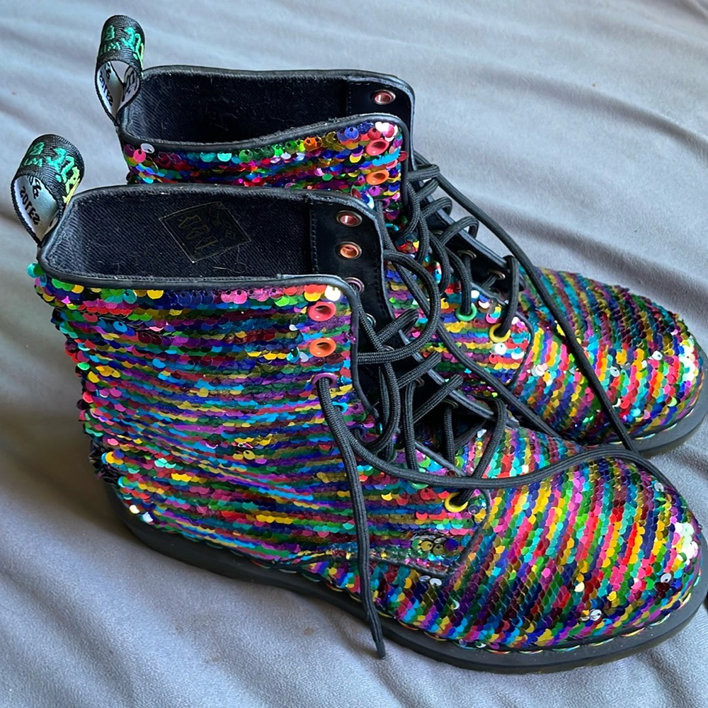 Dr Doc Martens Pascal Boots Sequin Rainbow / Silver